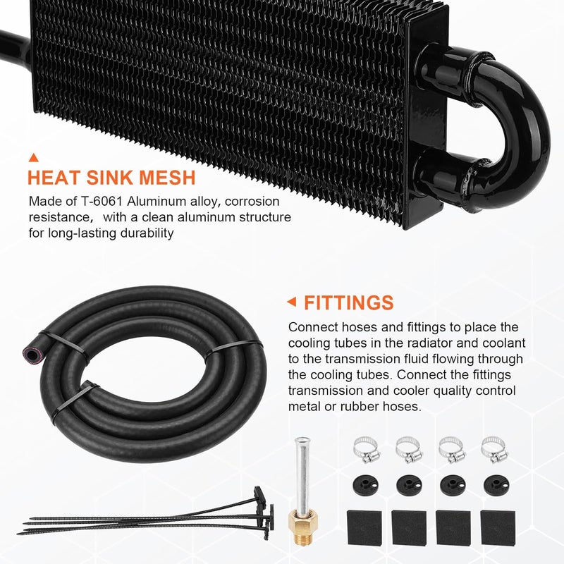 FILTERUP Upgrade 2 Pass Aluminium Transmission Oil Cooler, 5/16" Universal 2 Rows Tube And Fin Cooler Kit Engine With Hose Mounting, Black - Image 4